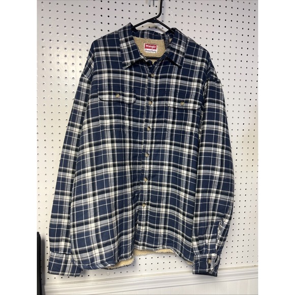 Wrangler Sherpa Fleece Lined Flannel Shirt Mens 3XL Jacket Blue Plaid Outdoor - Picture 1 of 8